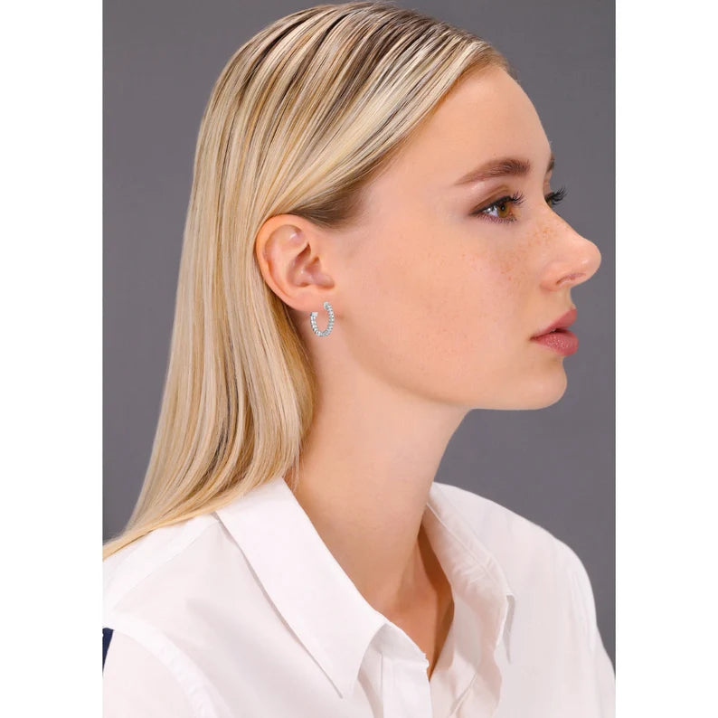 14k White Gold Diamond Hoop Earrings, 0.57 carats