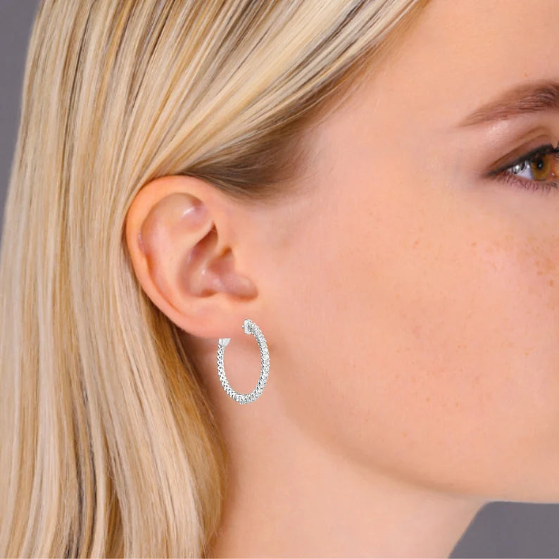 14k White Gold Diamond Hoop Earrings, 1.02 carats