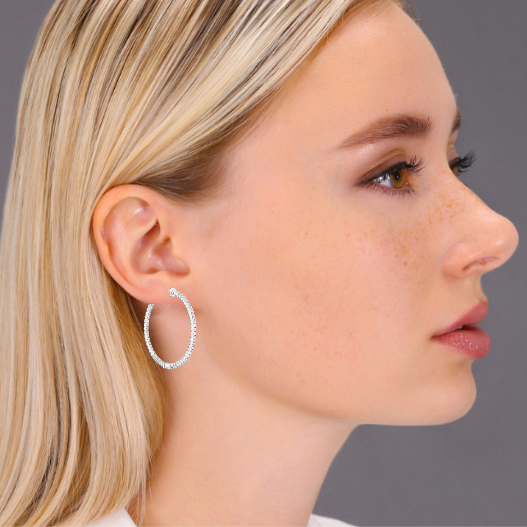 14k White Gold Diamond Hoop Earrings, 1.03 carats