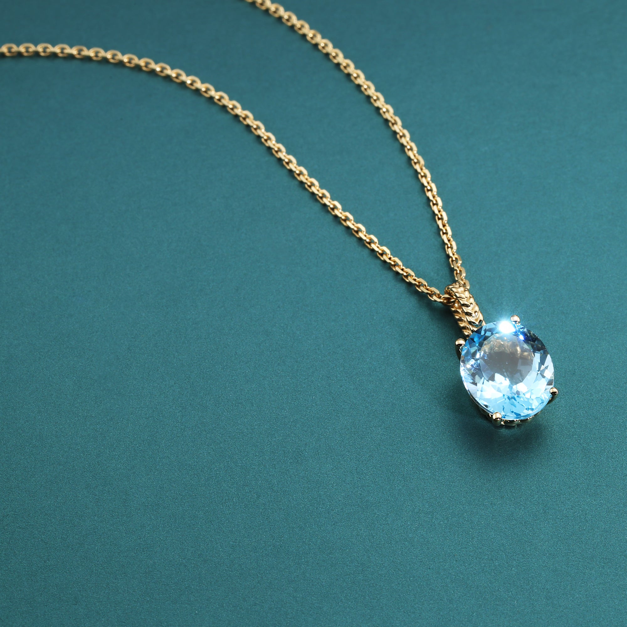 14k Yellow Gold Topaz Necklace, Brilliant Sky Blue Carat Oval