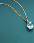 14k Yellow Gold Topaz Necklace, Brilliant Sky Blue 6 Carat Oval Shaped Topaz Gemstone Pendant