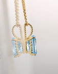 14k Yellow Gold Topaz Necklace, Brilliant Sky Blue 6 Carat Oval Shaped Topaz Gemstone Pendant