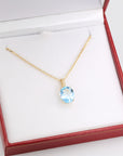 14k Yellow Gold Topaz Necklace, Brilliant Sky Blue 6 Carat Oval Shaped Topaz Gemstone Pendant