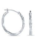 10K White Gold Twisted Diamond-Cut Hoop Earrings