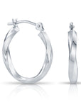 10K White Gold Twisted Classic Hoop Earrings