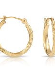 10K Yellow Gold Twisted Diamond-Cut Hoop Earrings