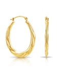 10K Yellow Gold Oval Spiral Twist Hoop Earrings