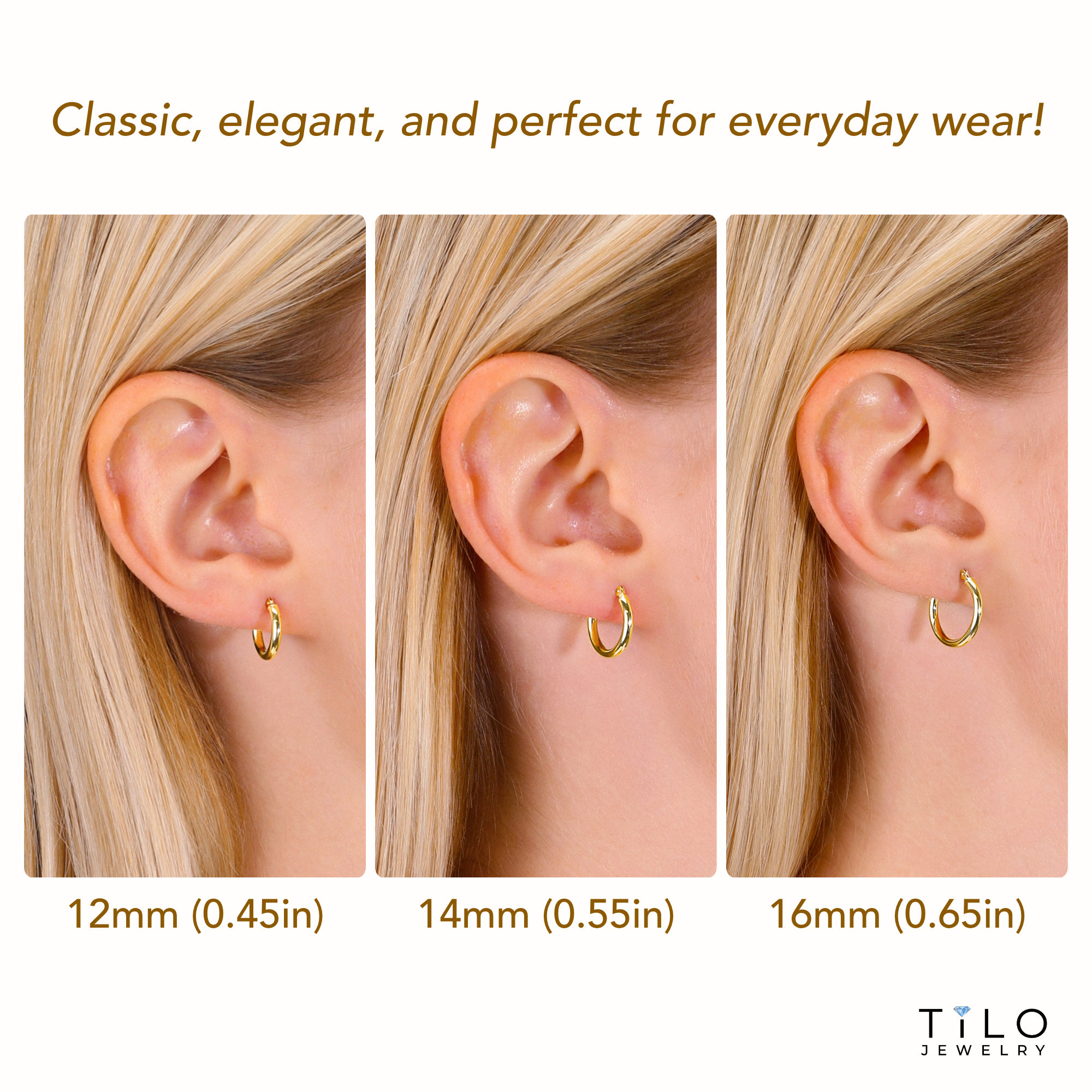 14k Yellow Gold Classic Hoop Earrings, 2mm – Tilo Jewelry®