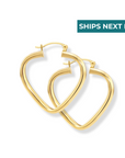 14k Yellow Gold Heart Hoop Earrings, Medium Polished Hoops, Design