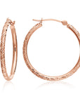 14k Rose Gold Tornado Diamond Cut Hoop Earrings, 2mm Thin