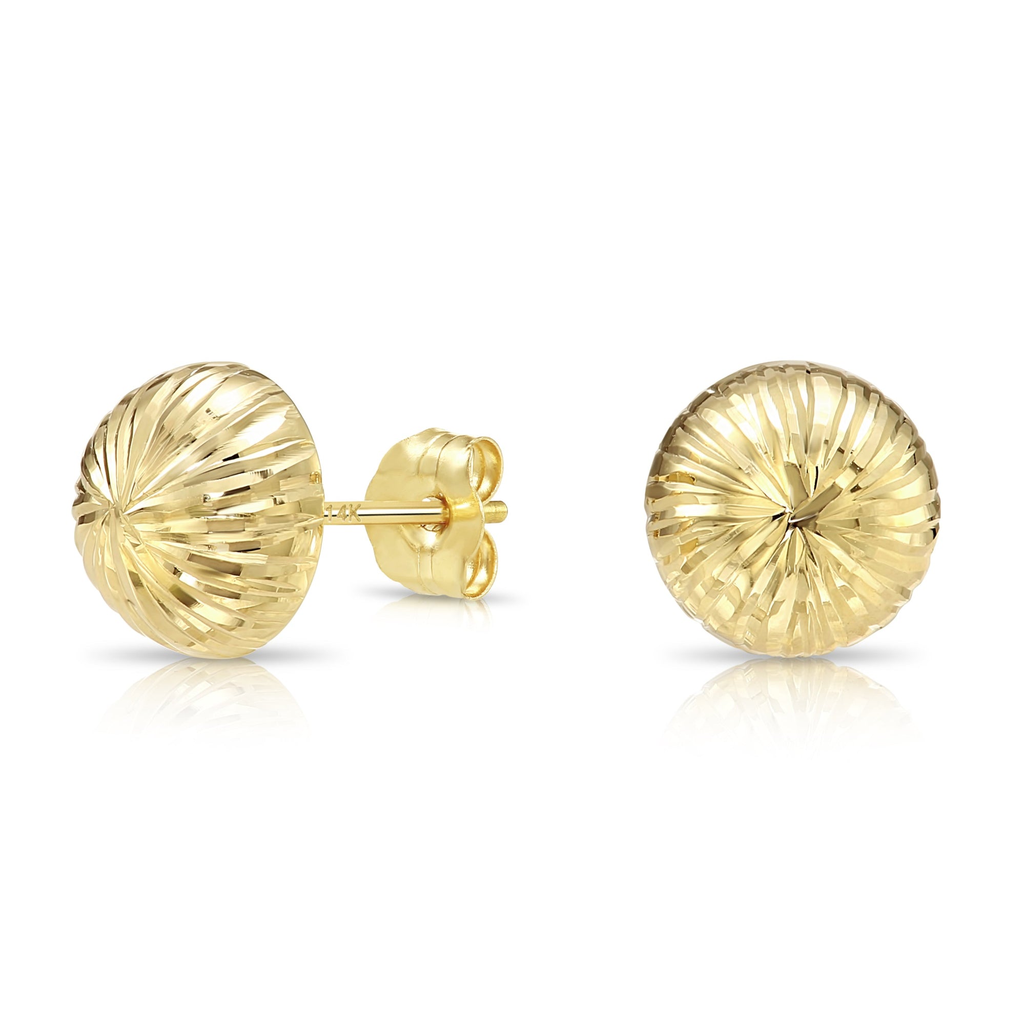14K Gold Diamond-Cut Half Ball Stud Earrings With Pushbacks