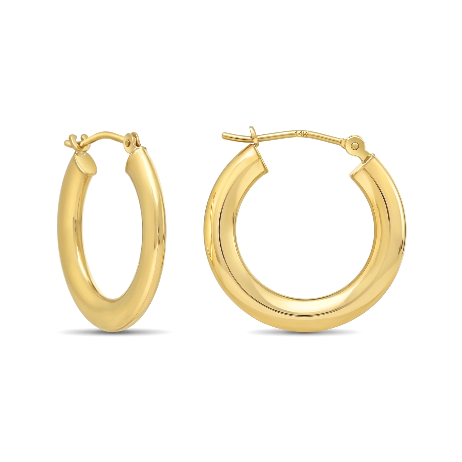 14K Yellow Gold Checkered Hand Engraving Hoop Earrings - 1 inch