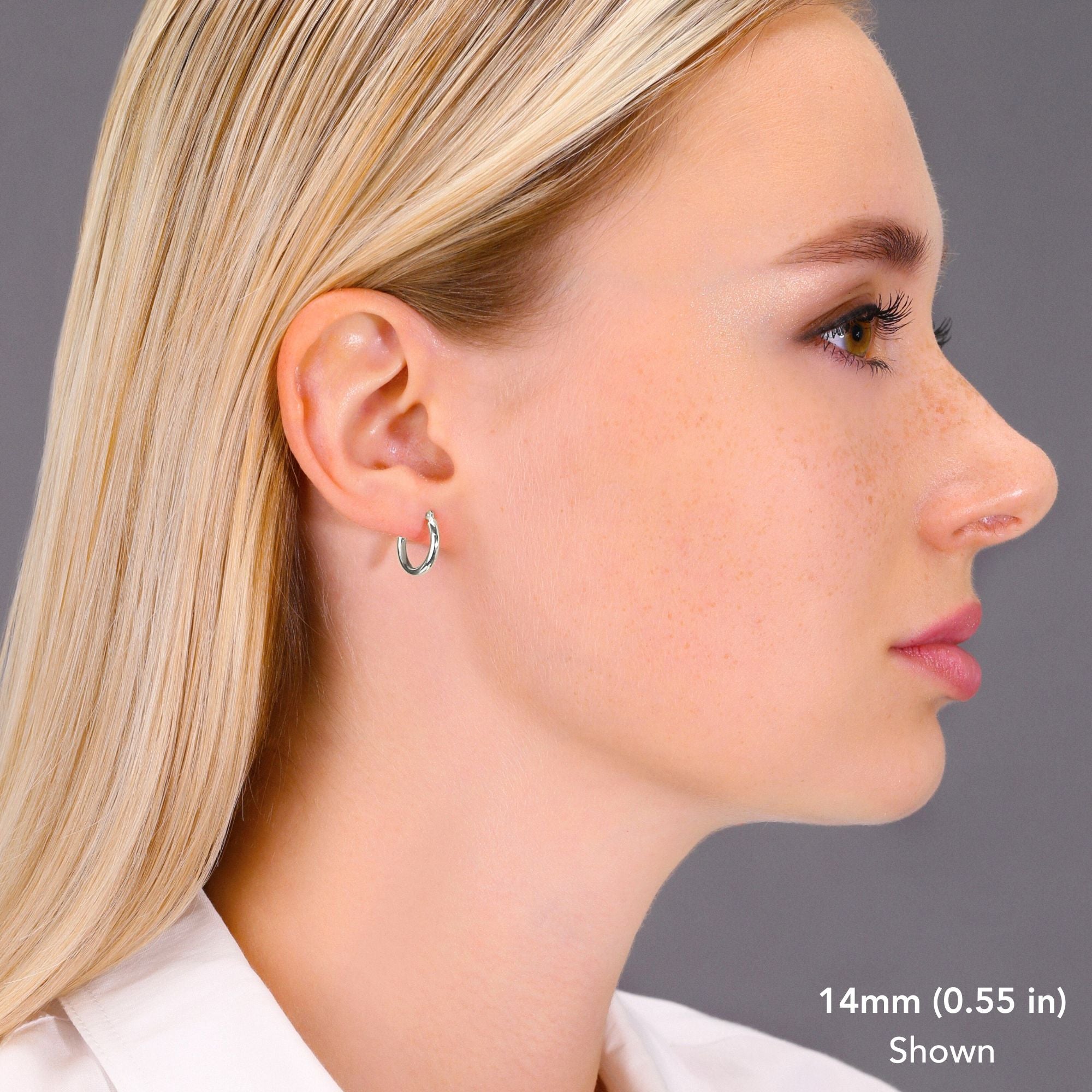 10K White Gold Classic Round Hoop Earrings, All Sizes Available