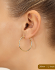 10K Yellow Gold Classic Round Hoop Earrings, 2mm Thin, All Sizes Available