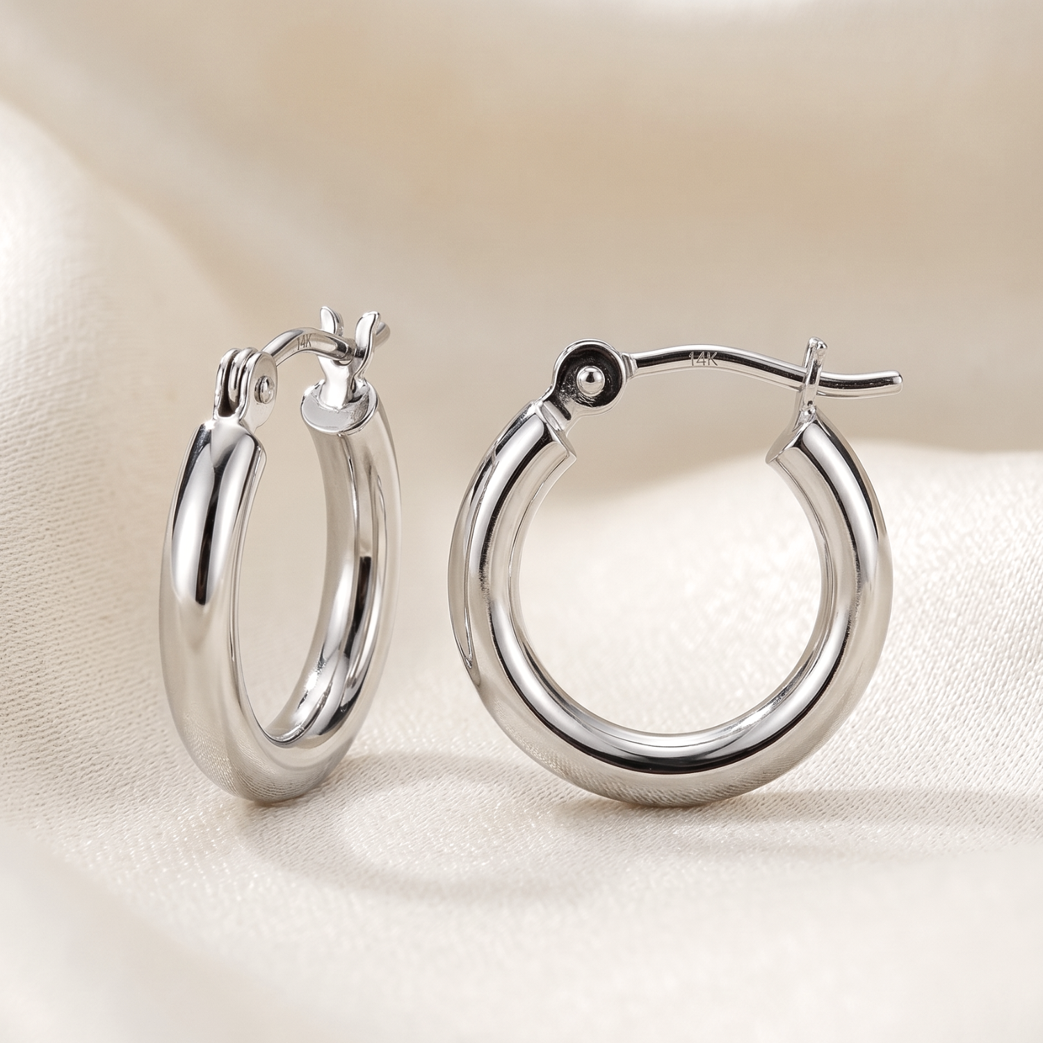 14k White Gold Chunky Hoop Earrings, 3mm Thickness – Tilo Jewelry®