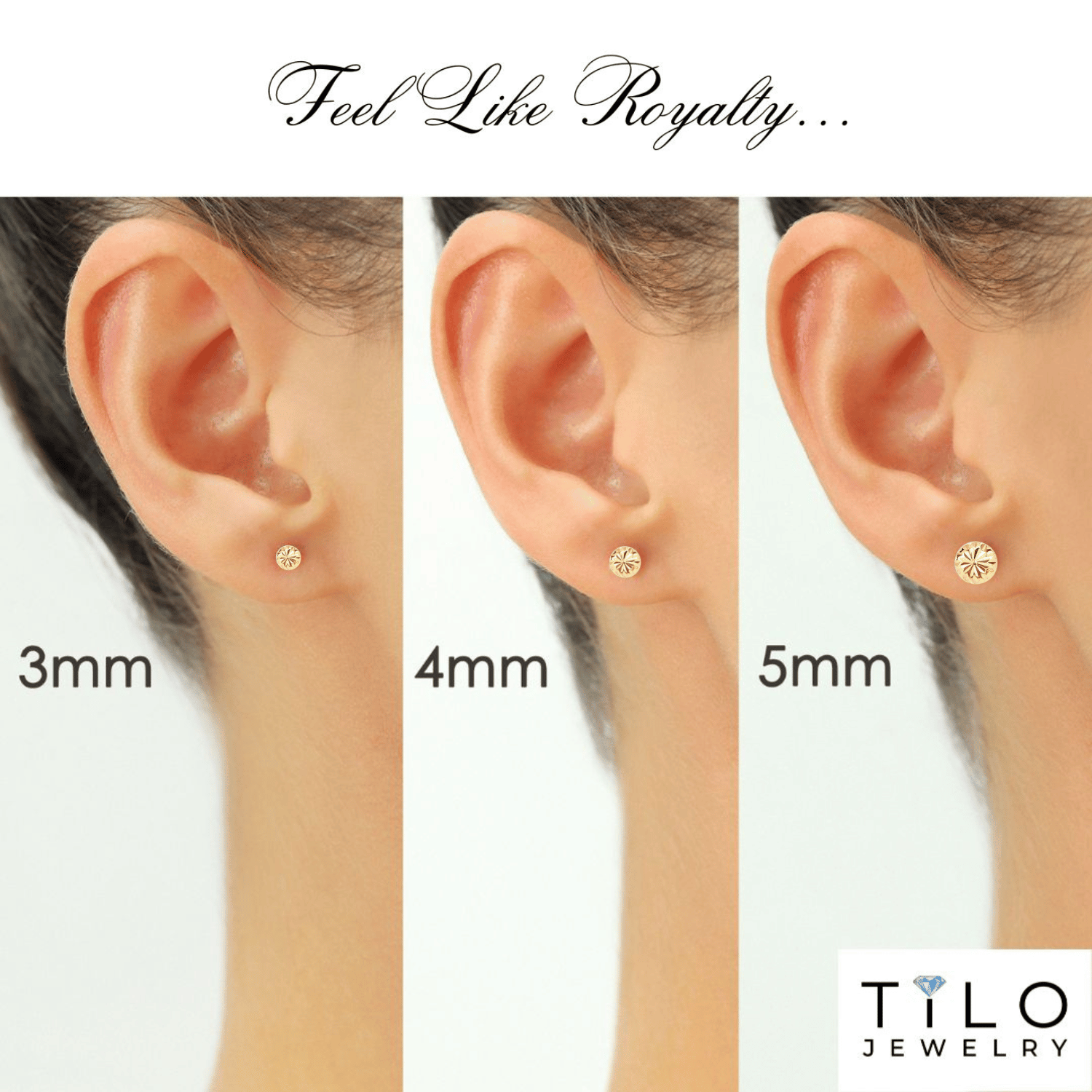 14K Gold Diamond-Cut Half Ball Stud Earrings With Pushbacks