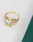 Natural Light Green Amethyst Gemstone Ring, 14k Gold Ring with Natural Diamonds