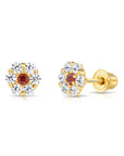 14k Yellow Gold Birthstone Flower Cluster Stud Earrings, Screw Back