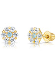 14k Yellow Gold Birthstone Flower Cluster Stud Earrings, Screw Back