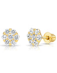 14k Yellow Gold Birthstone Flower Cluster Stud Earrings, Screw Back
