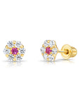 14k Yellow Gold Birthstone Flower Cluster Stud Earrings, Screw Back