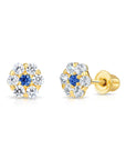 14k Yellow Gold Birthstone Flower Cluster Stud Earrings, Screw Back