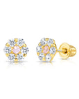 14k Yellow Gold Birthstone Flower Cluster Stud Earrings, Screw Back