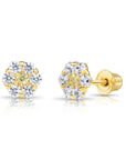 14k Yellow Gold Birthstone Flower Cluster Stud Earrings, Screw Back