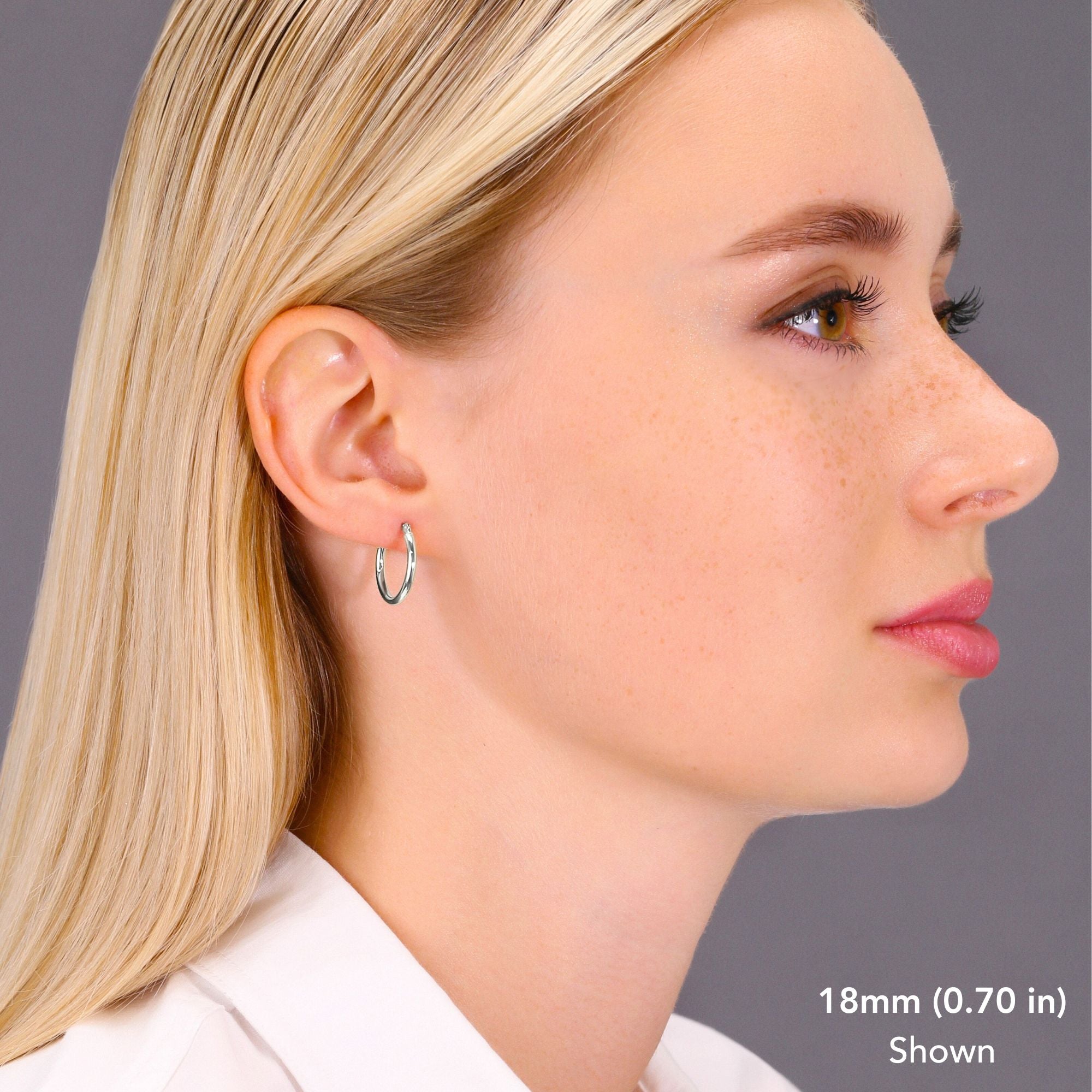 10K White Gold Classic Round Hoop Earrings, All Sizes Available