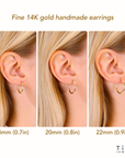 10K Yellow Gold Classic Round Hoop Earrings, 2mm Thin, All Sizes Available