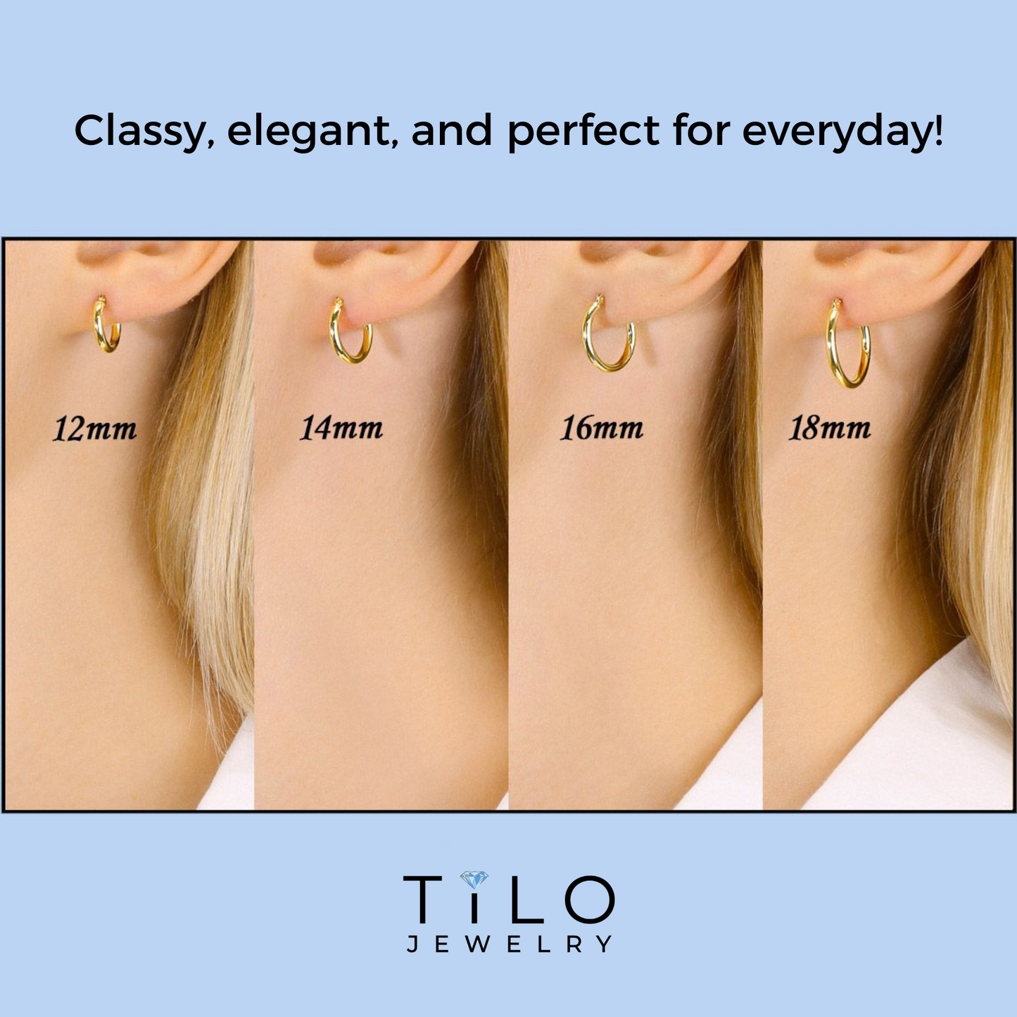 10K Yellow Gold Classic Round Hoop Earrings, All Sizes Available