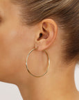 14k Gold Large Hoop Earrings with Floral Diamond Cuts, 2 inch