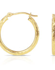 14K Yellow Gold Hoop Earrings with Hand Engraved Tornado Design, 2mm Thin, All Sizes