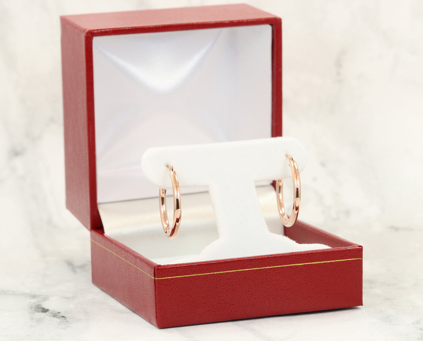 10K Rose Gold Classic Round Hoop Earrings, All Sizes Available