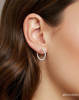 14K White Gold Diamond-Cut X-Pattern Round Hoop Earrings