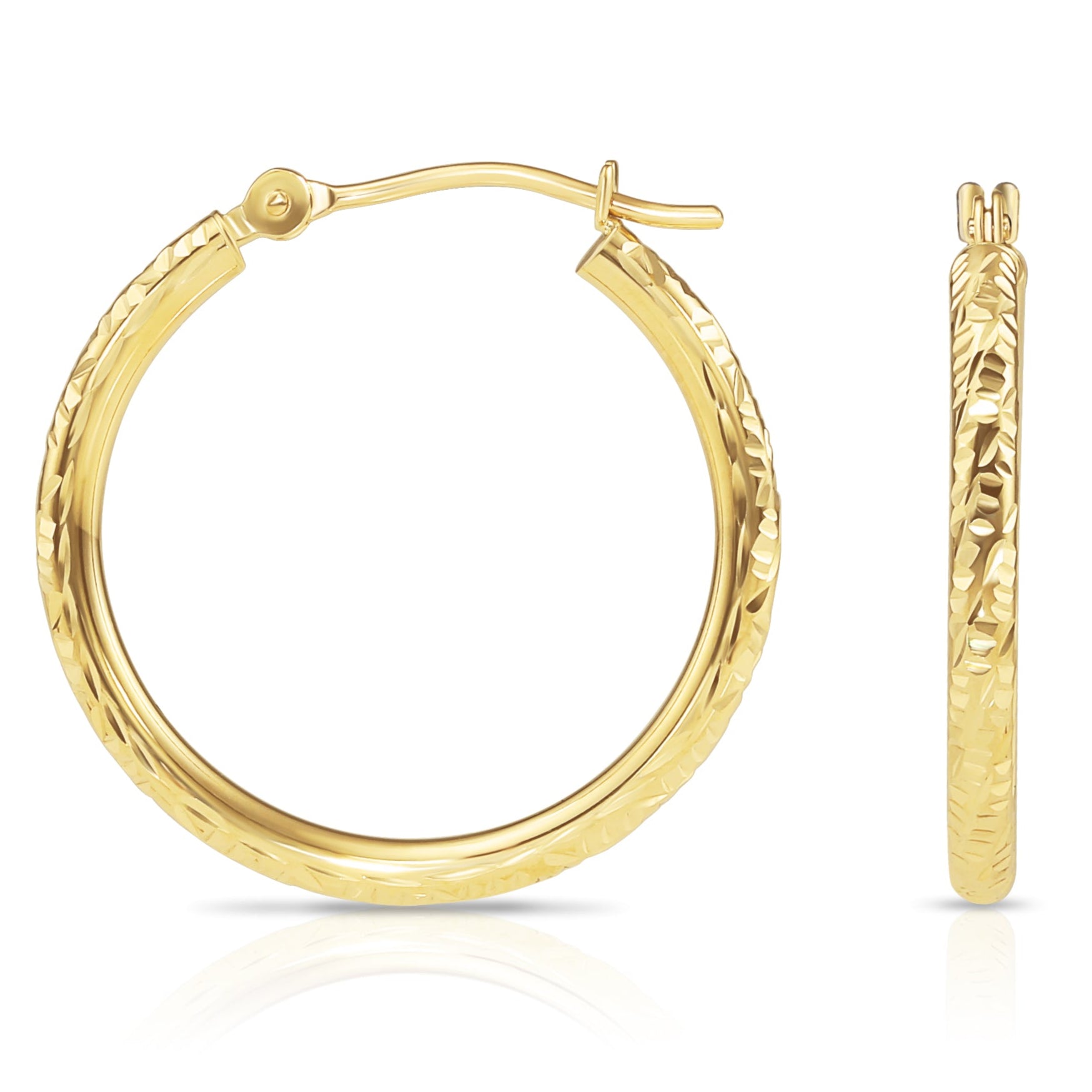 Yellow Gold Hand Engraved Hoops, 1 inch (Yellow/White/Rose) – Tilo