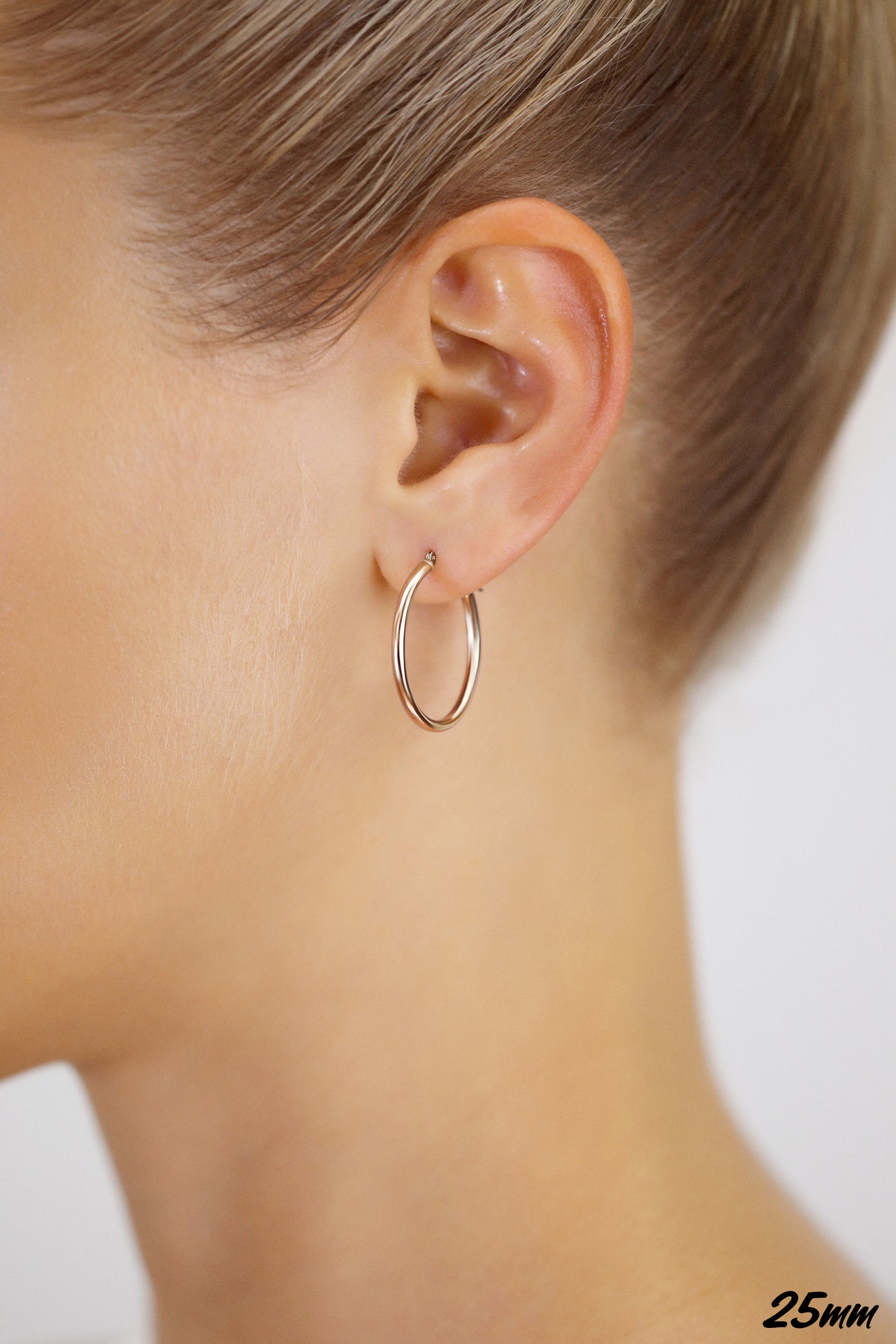 10K Rose Gold Classic Round Hoop Earrings, All Sizes Available