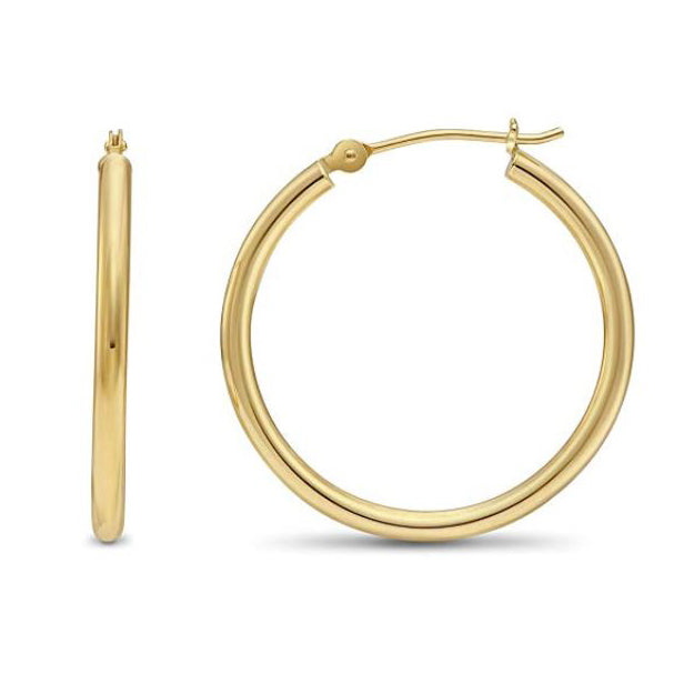 10K Yellow Gold Classic Round Hoop Earrings, All Sizes Available
