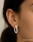 Sterling Silver Round Hoop Earrings, Floral Diamond-Cut Design