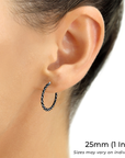 925 Sterling Silver Diamond-Cut Black Hoop Earrings
