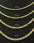 14K Yellow Gold Rope Chain Bracelet, Lobster Lock, 7-7.5 In