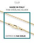 Italian Rope Chains with Strong Lobster Lock, Sterling Silver Dipped In 14K Gold