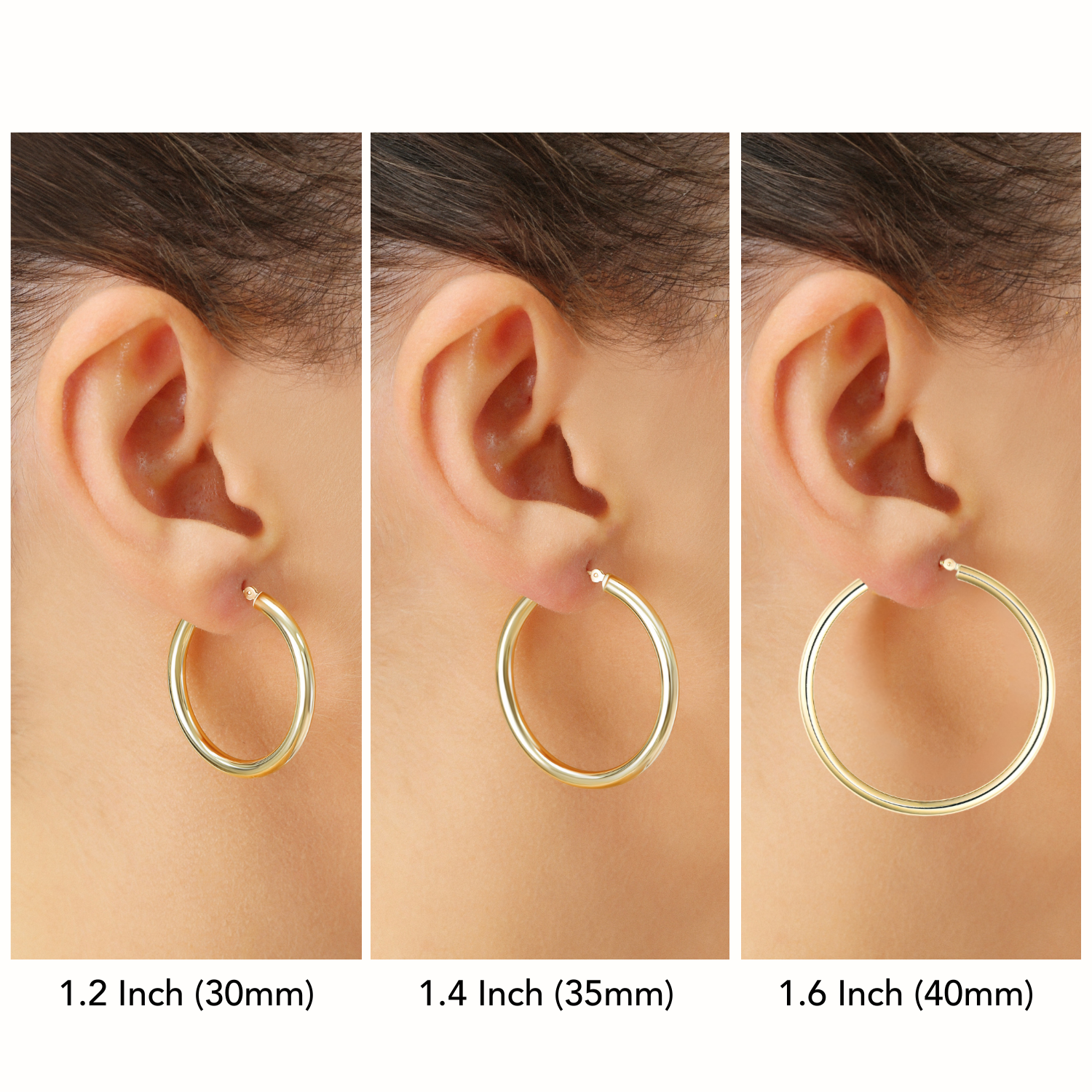 14k Yellow Gold Chunky Hoop Earrings, 3mm Thickness