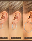 10K White Gold Classic Round Hoop Earrings, All Sizes Available