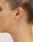 10K Rose Gold Classic Round Hoop Earrings, 2mm Thin