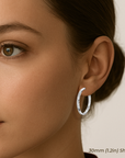Sterling Silver Round Hoop Earrings, Floral Diamond-Cut Design