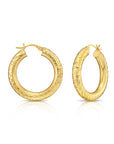 14k Yellow Gold Tornado Diamond Cut Hoop Earrings, 4mm Thin