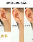 Bundle Set of 3! 14k Gold Classic Solitaire Stud Earrings, Screw-back