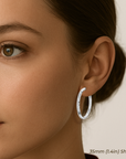 Sterling Silver Round Hoop Earrings, Floral Diamond-Cut Design