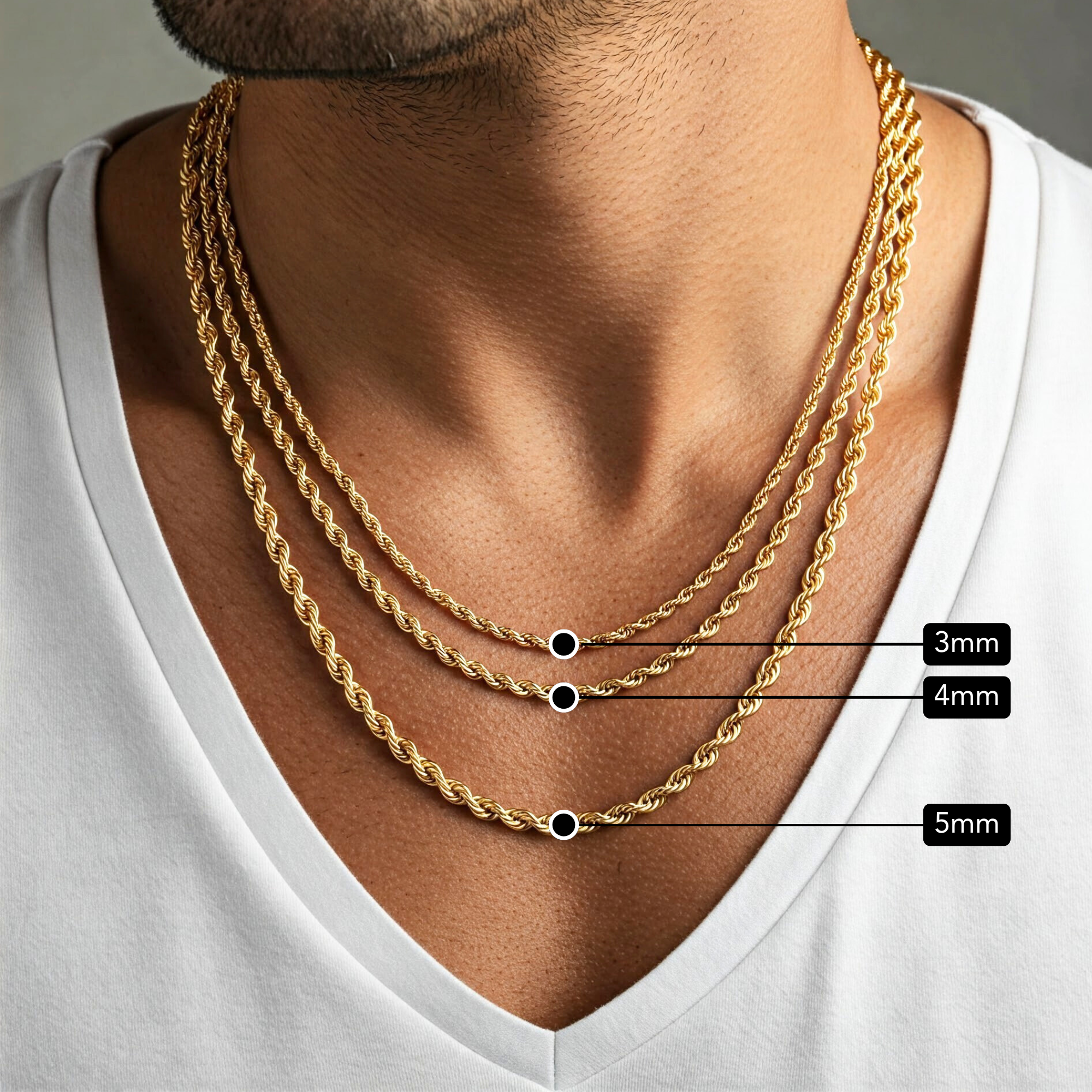 14K Yellow Gold Rope Chains, Solid 14k Gold Necklace With Secure Lobster Lock